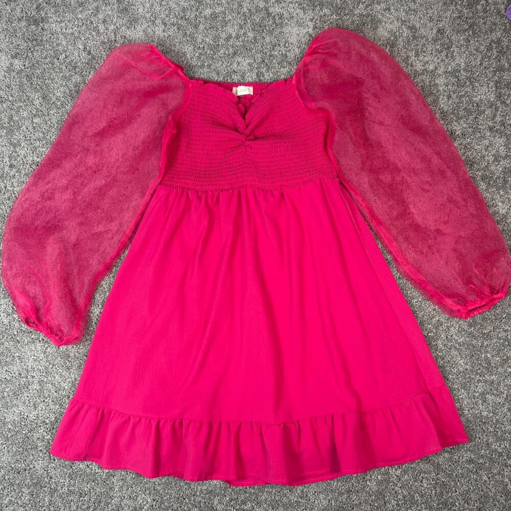 Altar'd State Fuchsia Puff-Sleeve Midi Dress